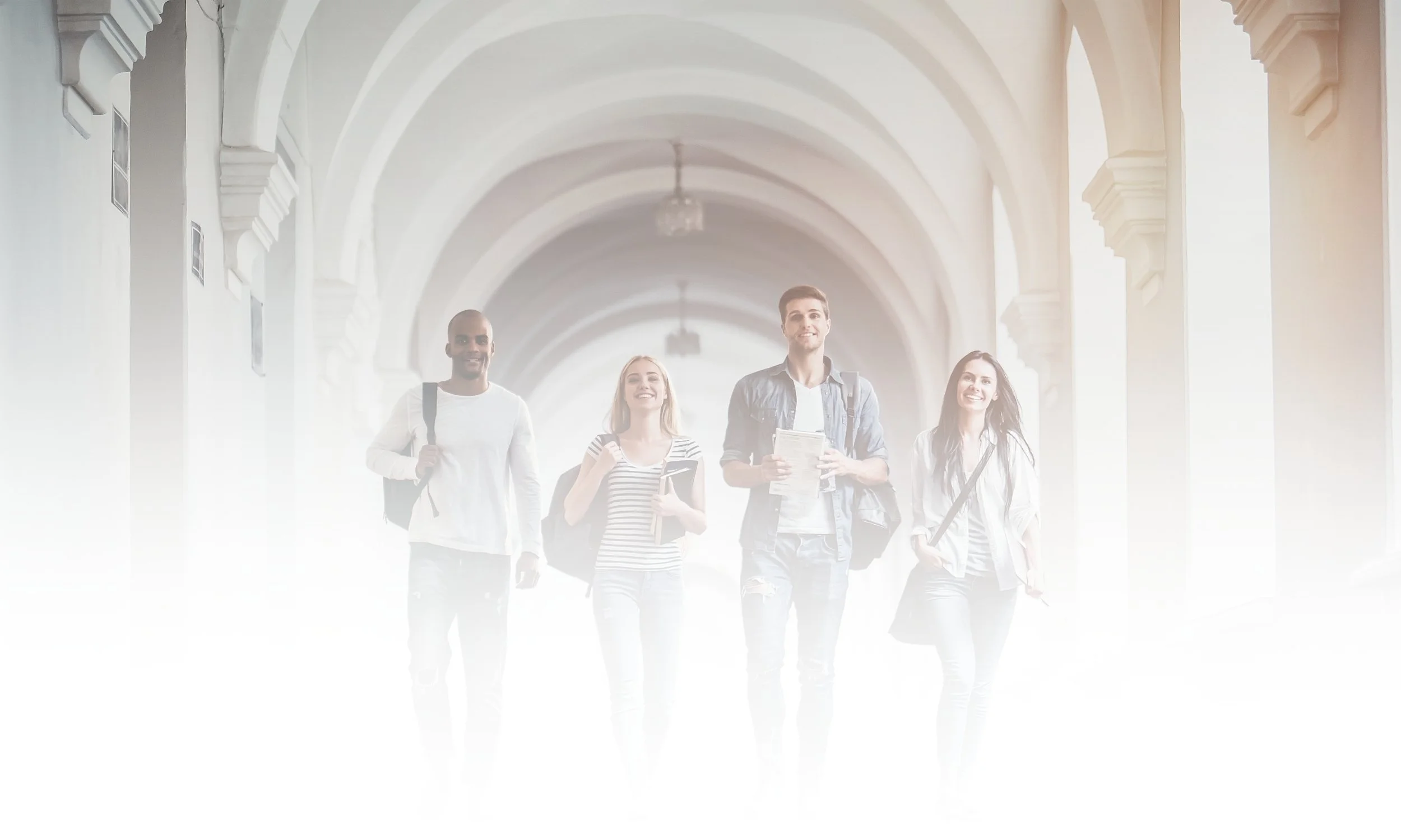 International students walking together on a university campus